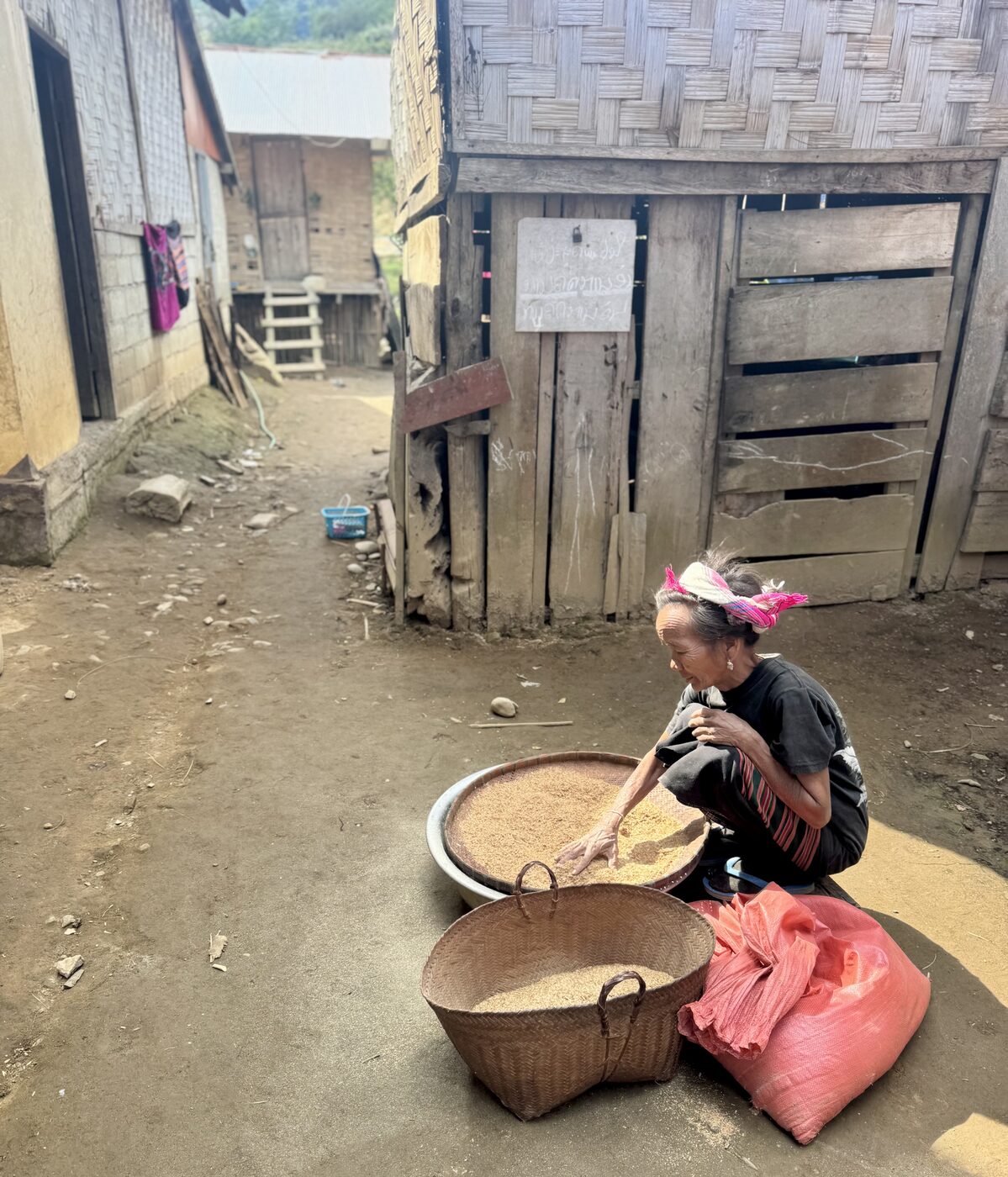 Sifting rice in a village in northern Laos