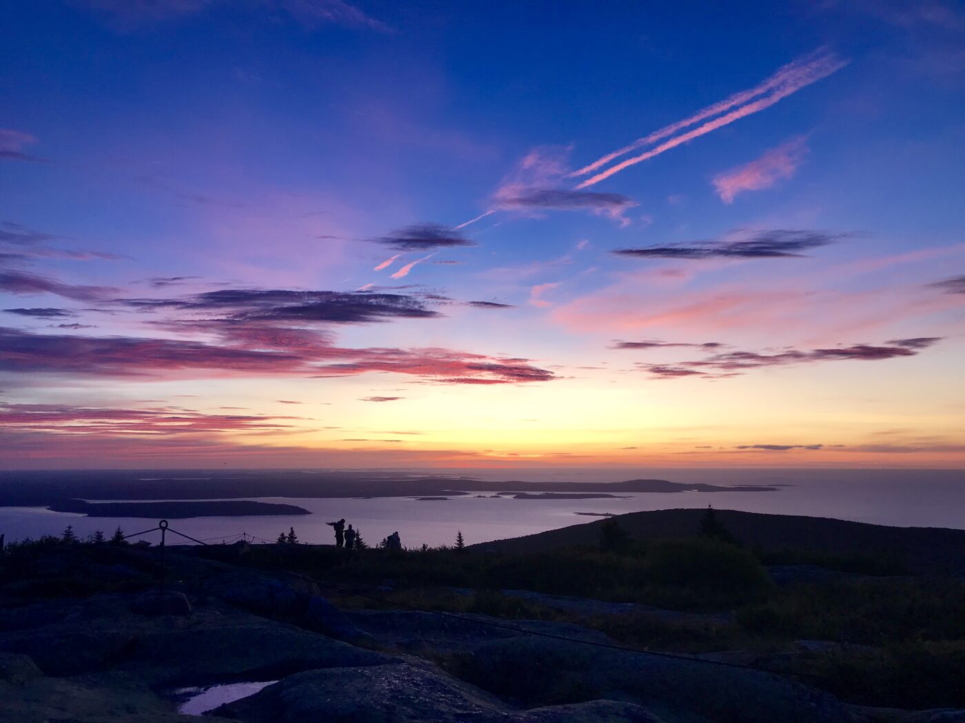 Sunrise over the islands of Frenchman Bay from the summit of Cadillac Mountain